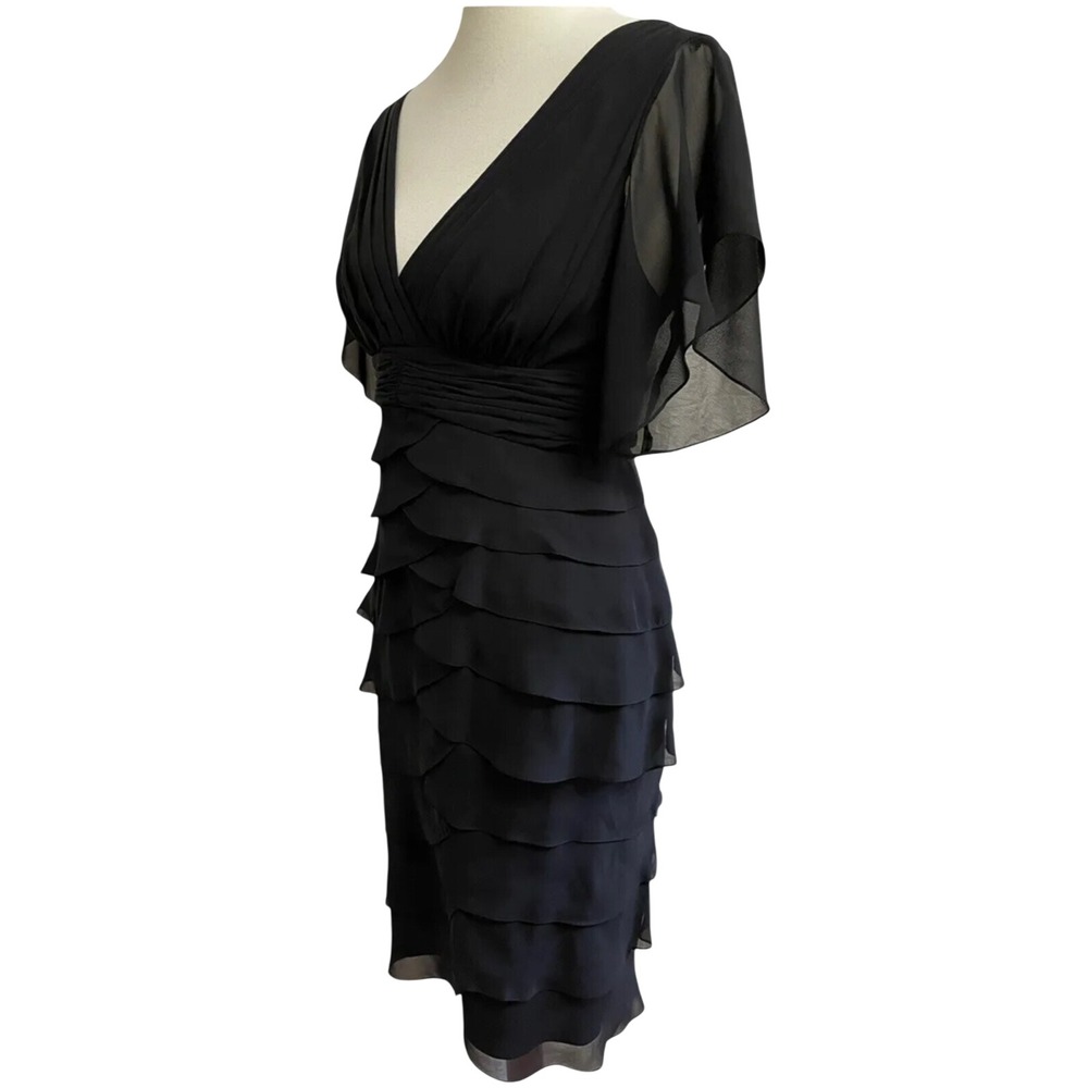 Liliana Tiered Ruffle Flutter Sleeve Dress Women 6 Black